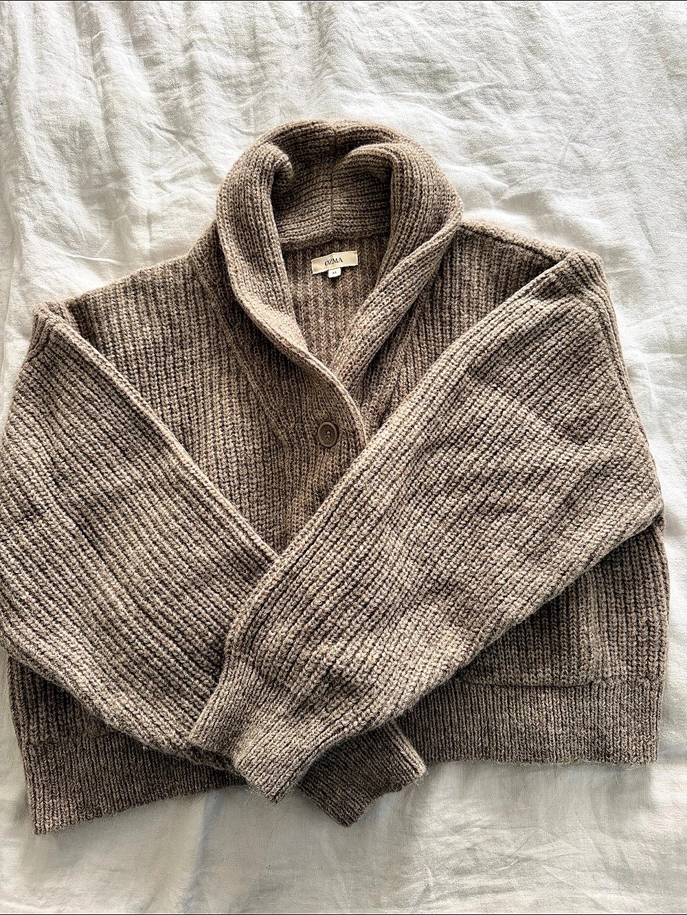 OZMA Sloan Cardigan Brown Shawl Collar Size Medium